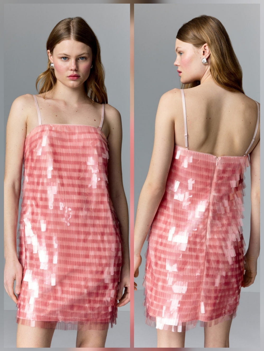 Badgley Mischka Pink Paillette Mini Dress Strapless Sleeveless Size 0